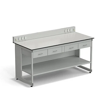 Стол для хроматографа ЭКРОС 1800х800х900/1030 мм с сервисной панелью, ящиками и полкой, раб. поверхность - (монолитный пластик) LABGRADE